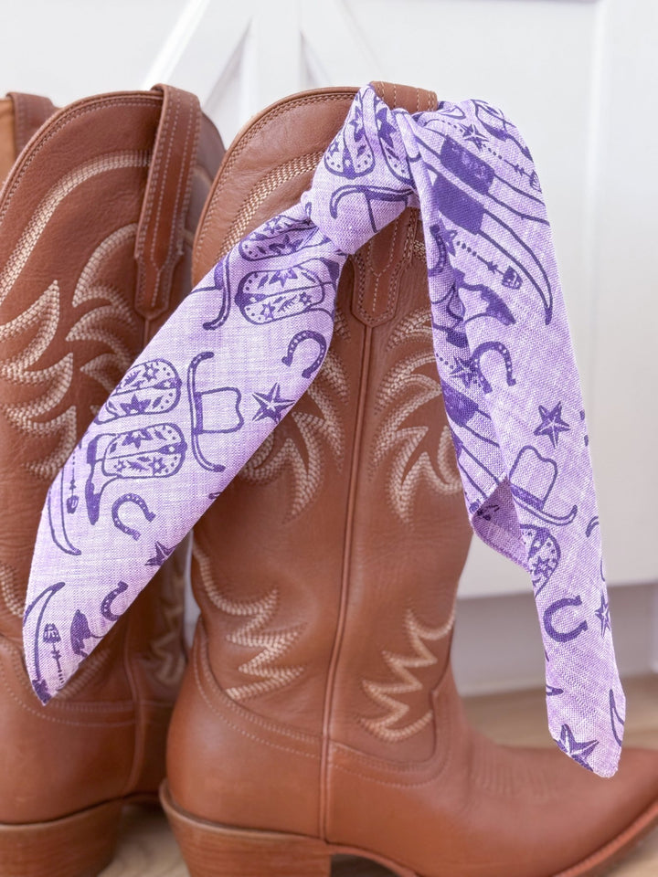 Bandana - Light Purple Linen with Cowgirl, Purple - The Mended Company