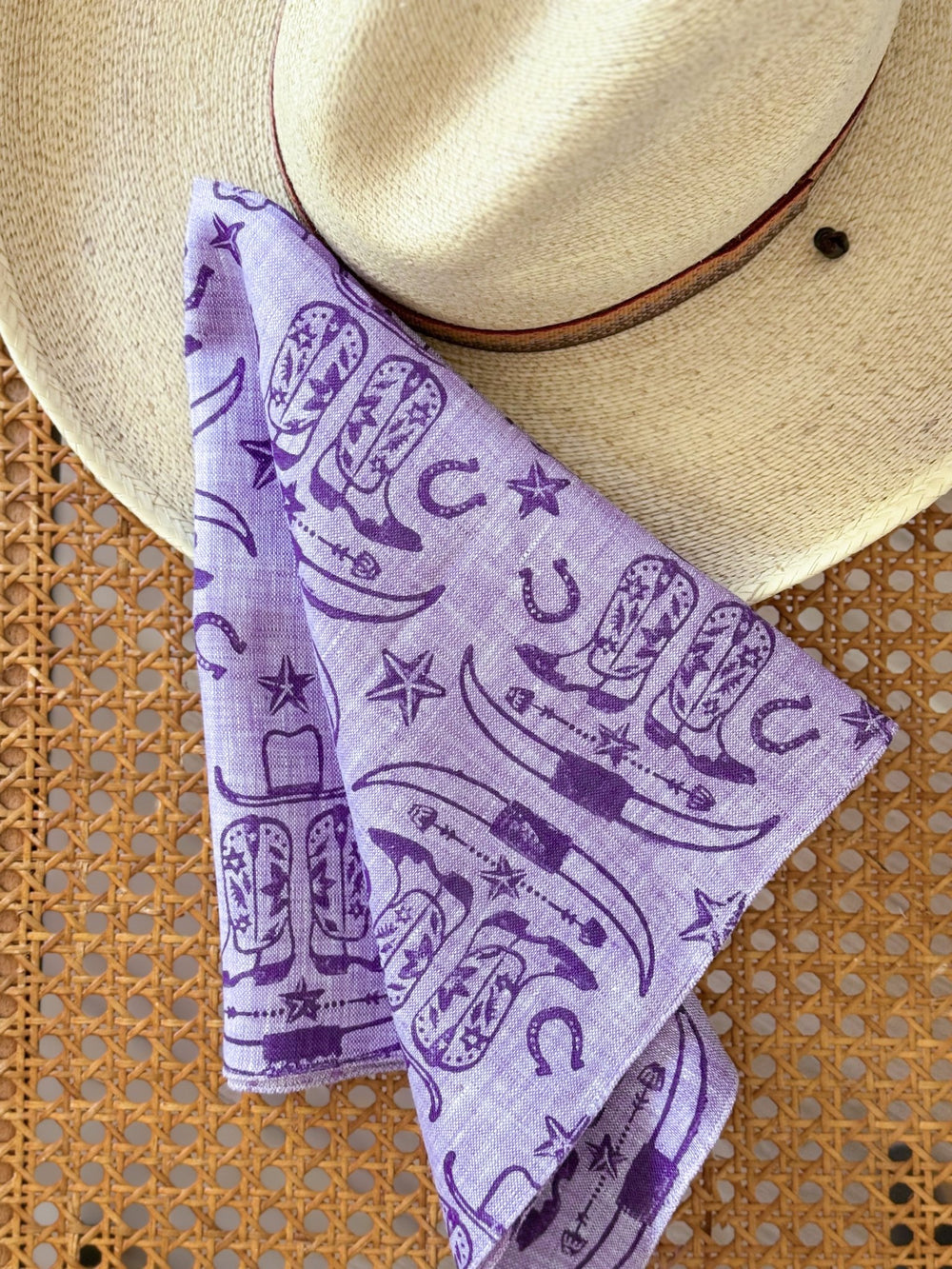 Bandana - Light Purple Linen with Cowgirl, Purple - The Mended Company