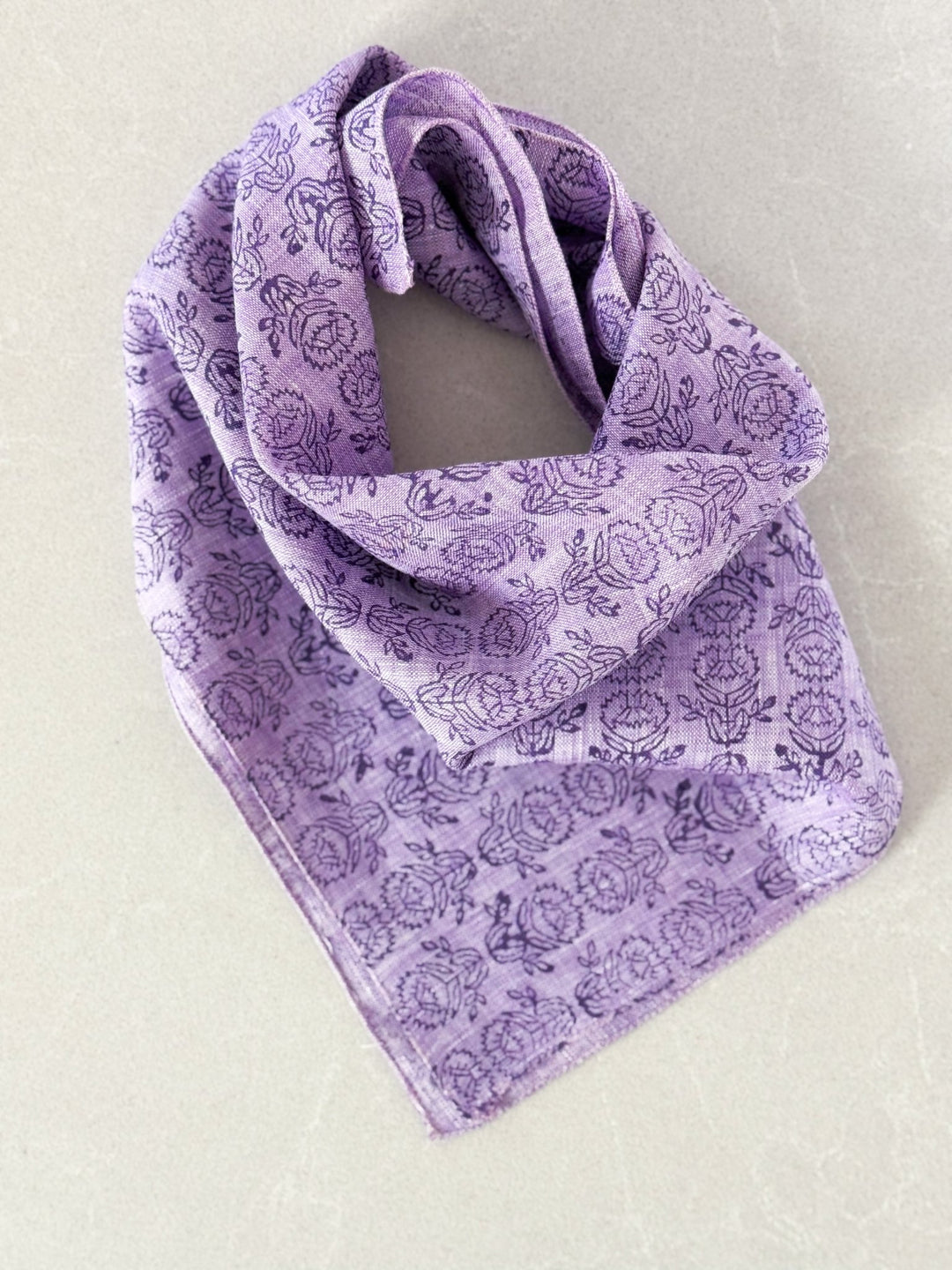 Bandana - Light Purple Linen with Protea, Purple - The Mended Company