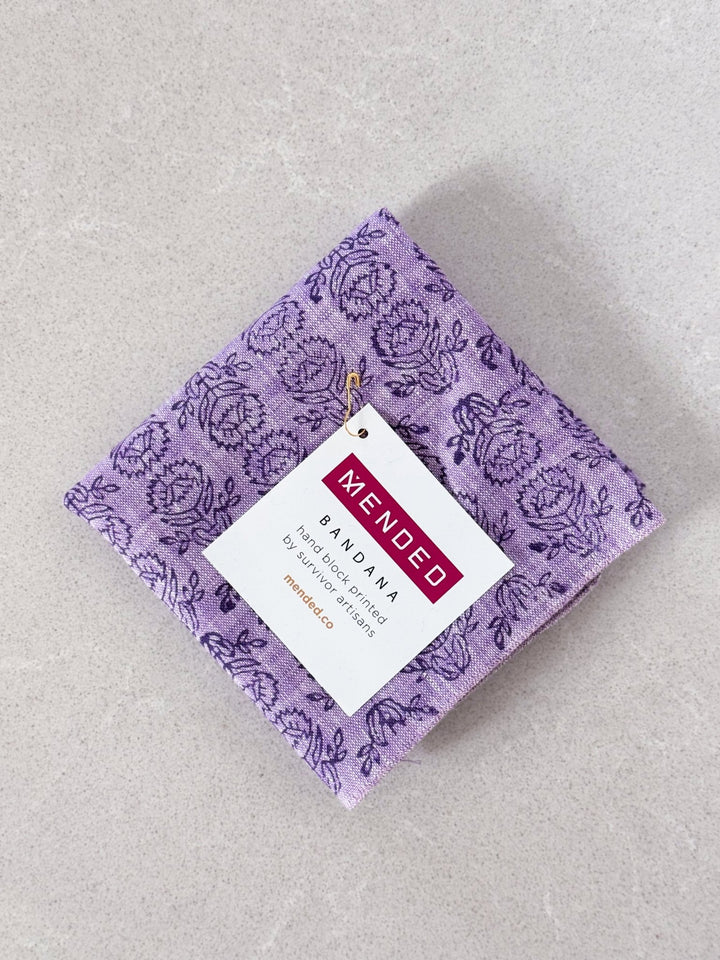 Bandana - Light Purple Linen with Protea, Purple - The Mended Company