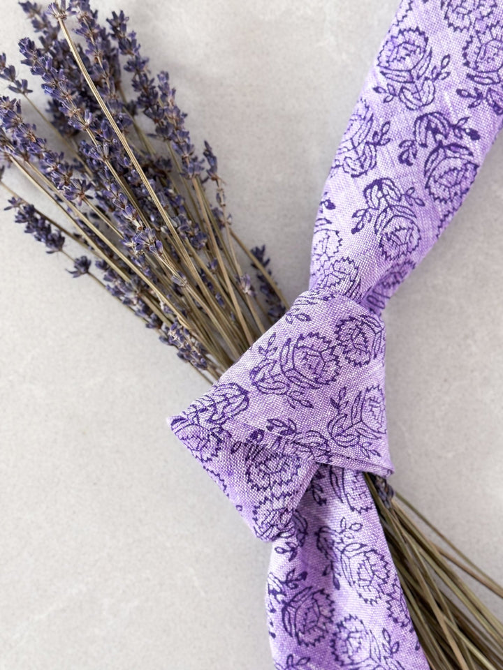 Bandana - Light Purple Linen with Protea, Purple - The Mended Company