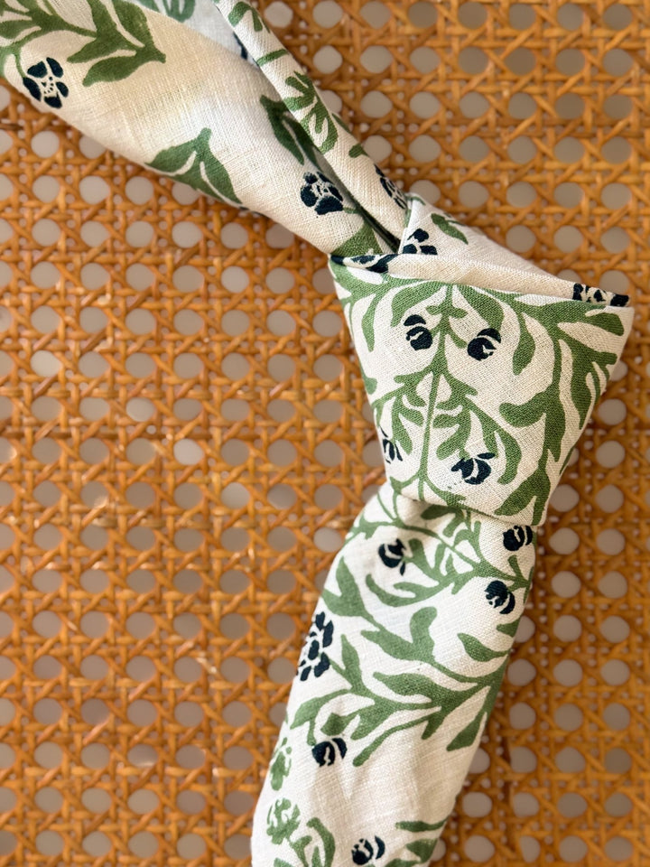 Bandana - Natural Linen, Peony - Midnight & Sage - The Mended Company