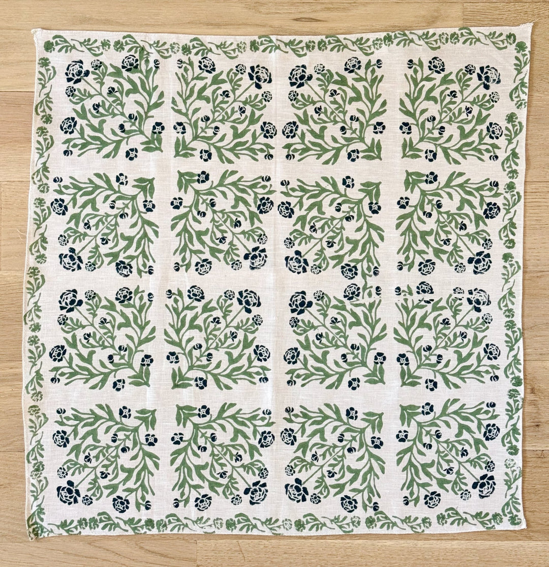 Bandana - Natural Linen, Peony - Midnight & Sage - The Mended Company