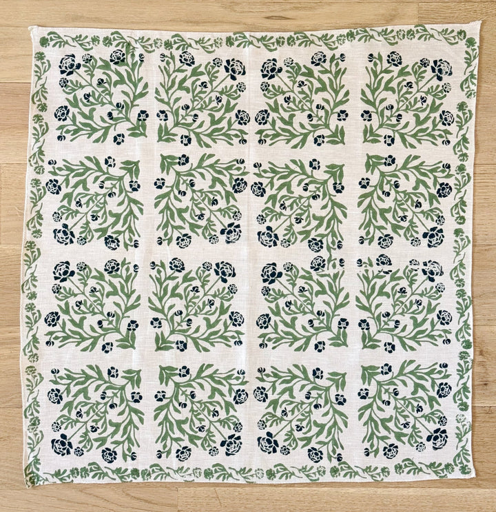 Bandana - Natural Linen, Peony - Midnight & Sage - The Mended Company