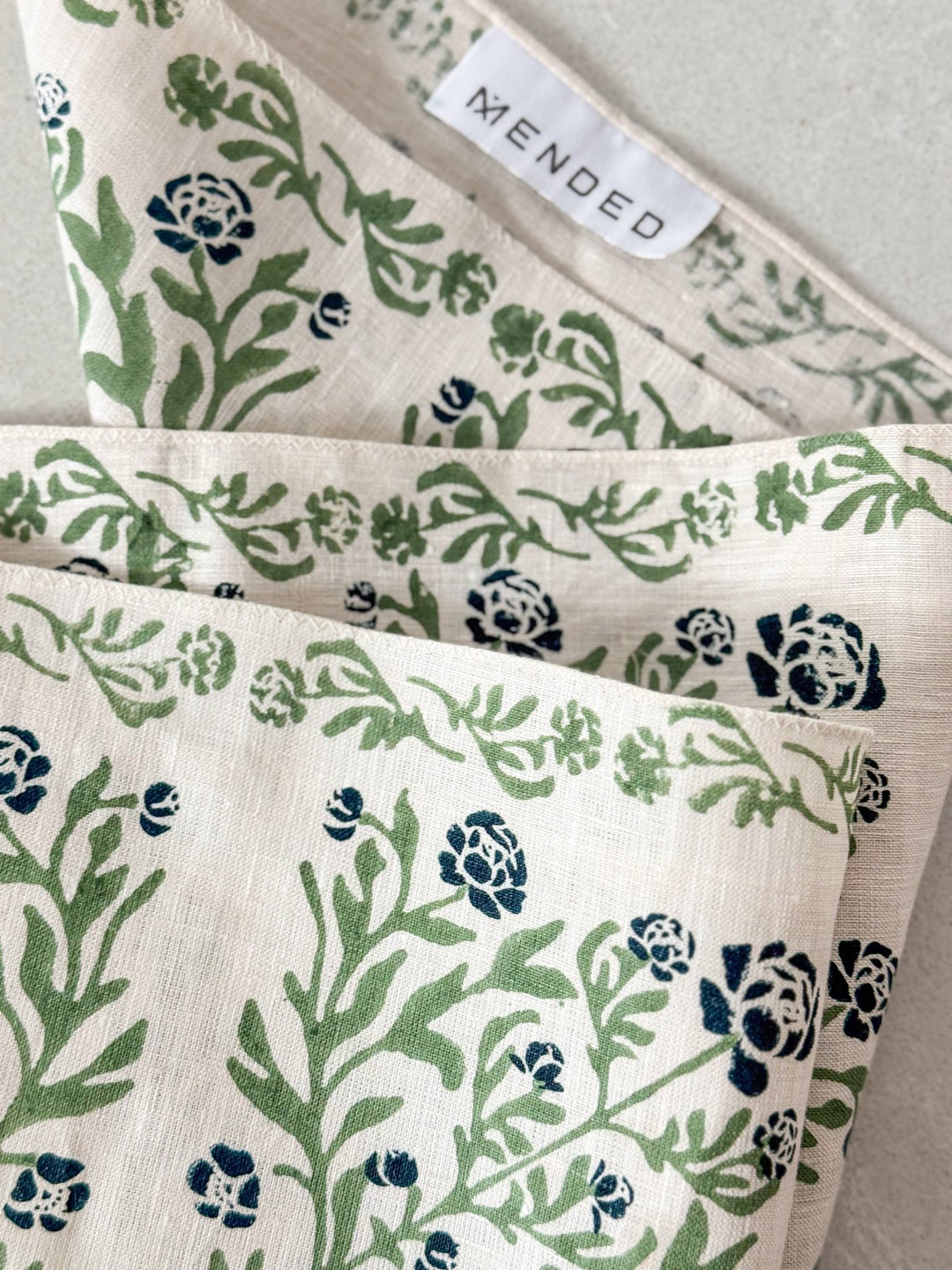 Bandana - Natural Linen, Peony - Midnight & Sage - The Mended Company