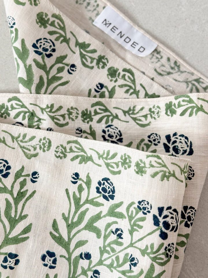 Bandana - Natural Linen, Peony - Midnight & Sage - The Mended Company