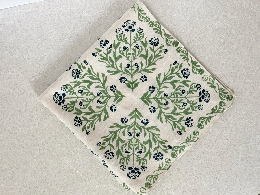 Bandana - Natural Linen, Peony - Midnight & Sage - The Mended Company