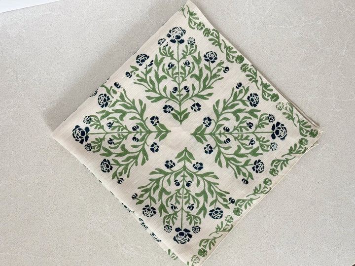 Bandana - Natural Linen, Peony - Midnight & Sage - The Mended Company
