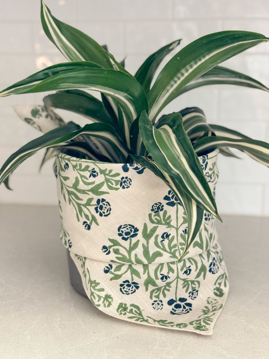 Bandana - Natural Linen, Peony - Midnight & Sage - The Mended Company