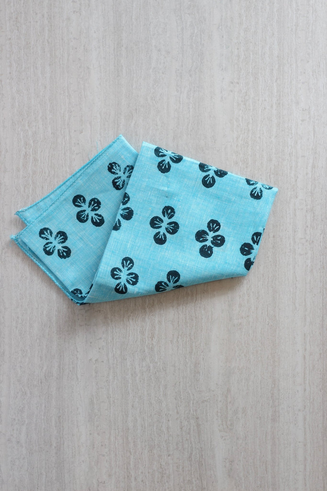 Bandana - Turquoise Linen with Dogwood, Midnight - The Mended Company