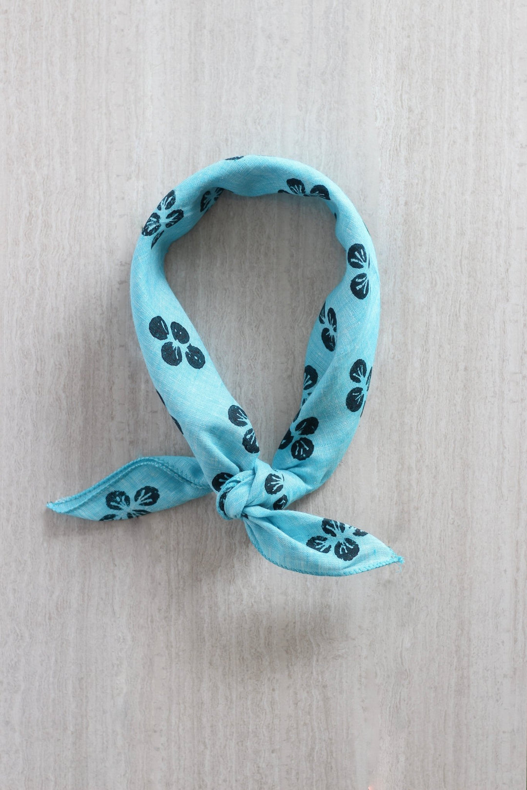 Bandana - Turquoise Linen with Dogwood, Midnight - The Mended Company
