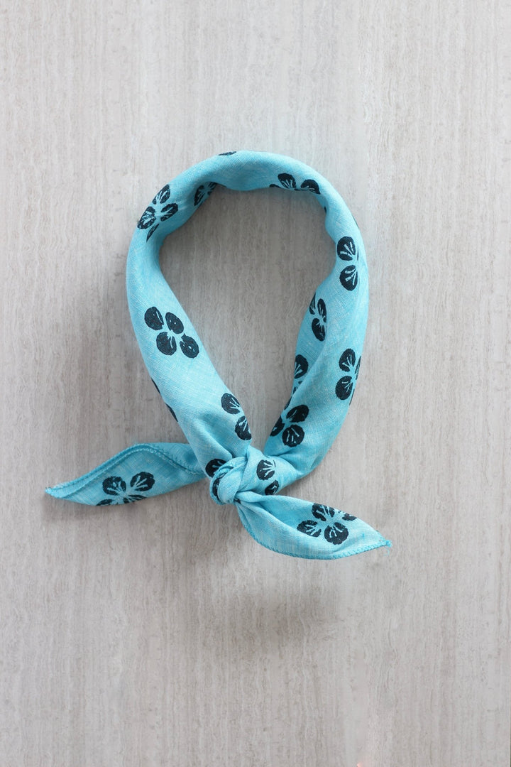 Bandana - Turquoise Linen with Dogwood, Midnight - The Mended Company