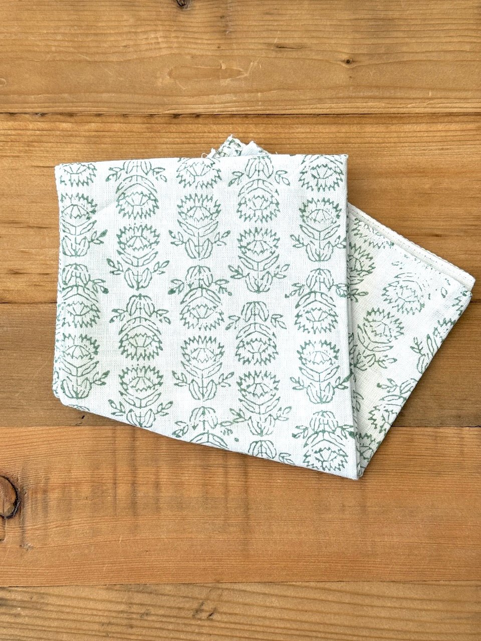 Bandana - White Linen with Protea, Sage - The Mended Company