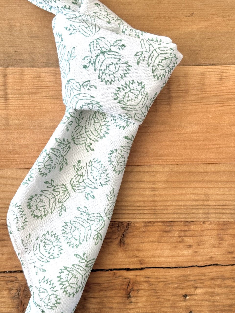Bandana - White Linen with Protea, Sage - The Mended Company