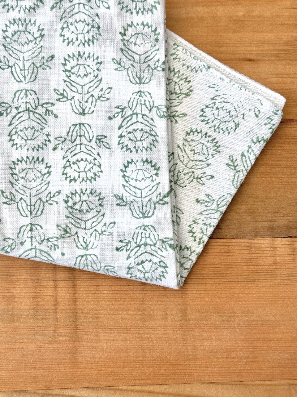 Bandana - White Linen with Protea, Sage - The Mended Company