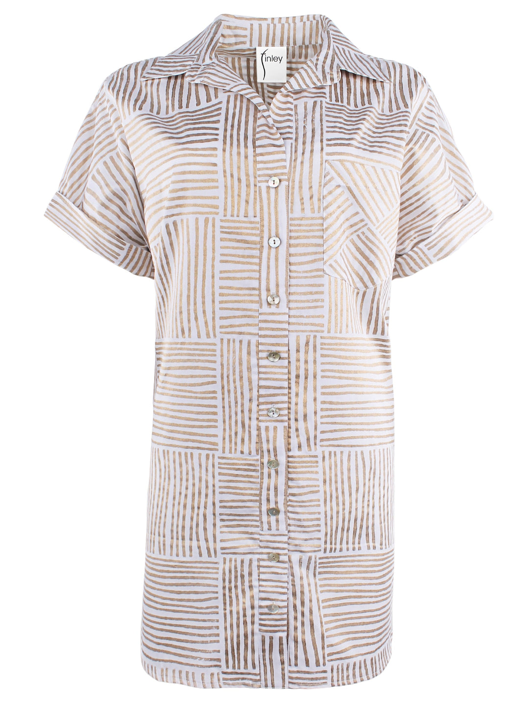 MENDED Reese Shirt Dress Gold Block Stripe Print