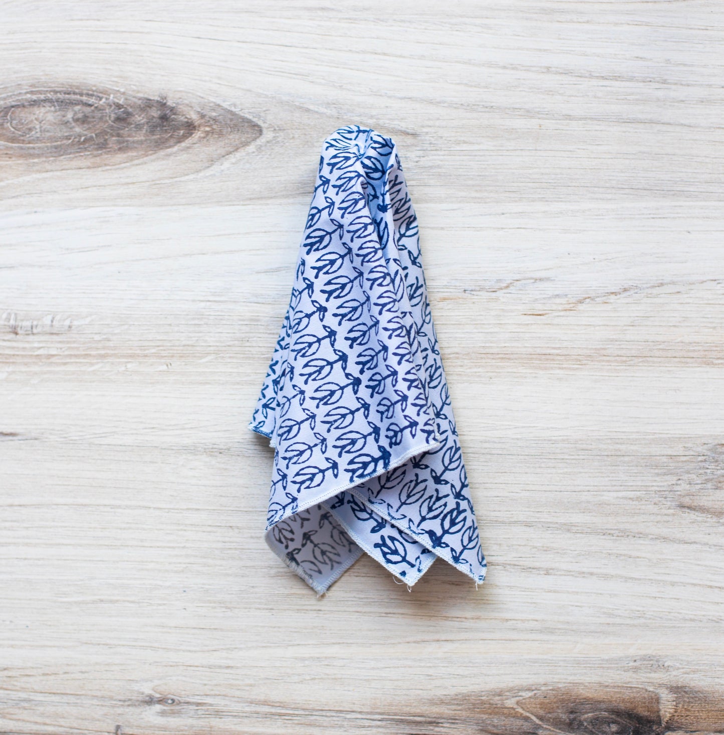Pocket Square - Light Blue Cotton with Sprouts, Navy