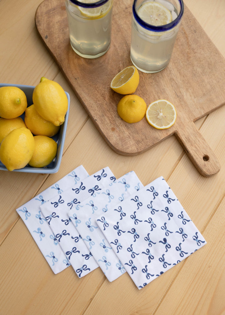 Cocktail Napkins (set of 4) - Bows - Navy &amp; Uniform Blue - The Mended Company