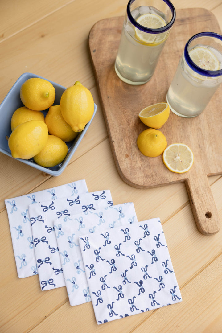 Cocktail Napkins (set of 4) - Bows - Navy &amp; Uniform Blue - The Mended Company