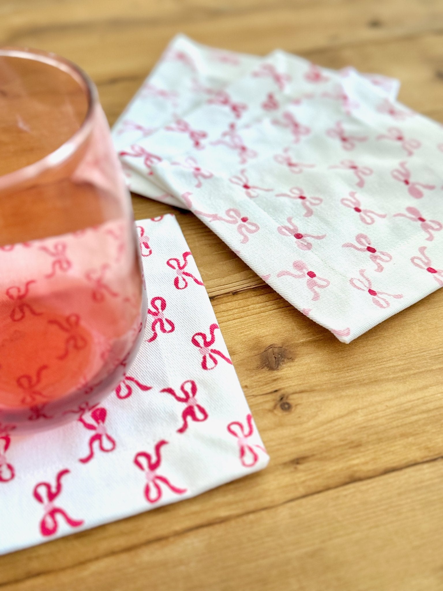 Cocktail Napkins (set of 4) - Bows - Pink & Rose - The Mended Company