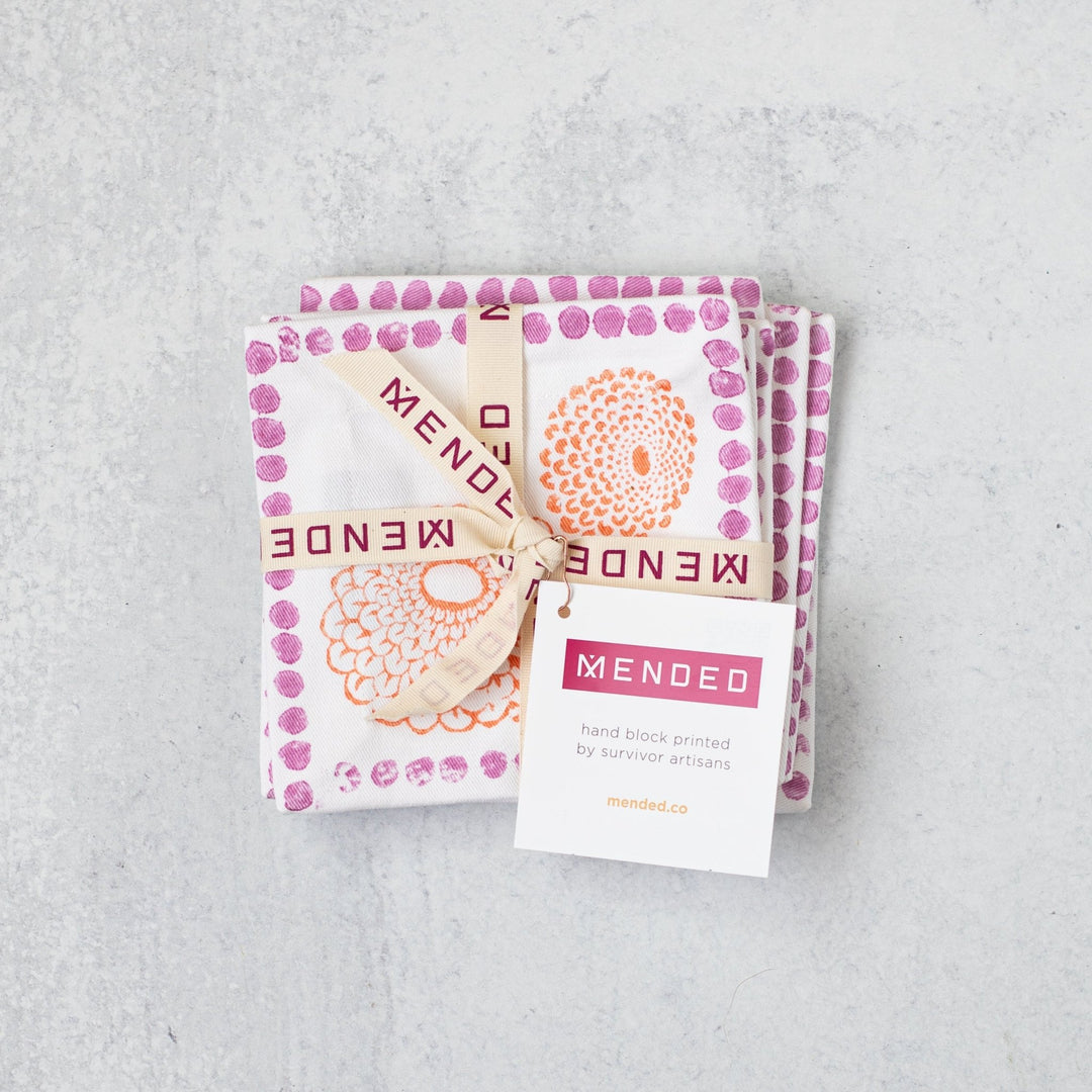Cocktail Napkins (set of 4) - Marigold - Lilac &amp; Melon - The Mended Company