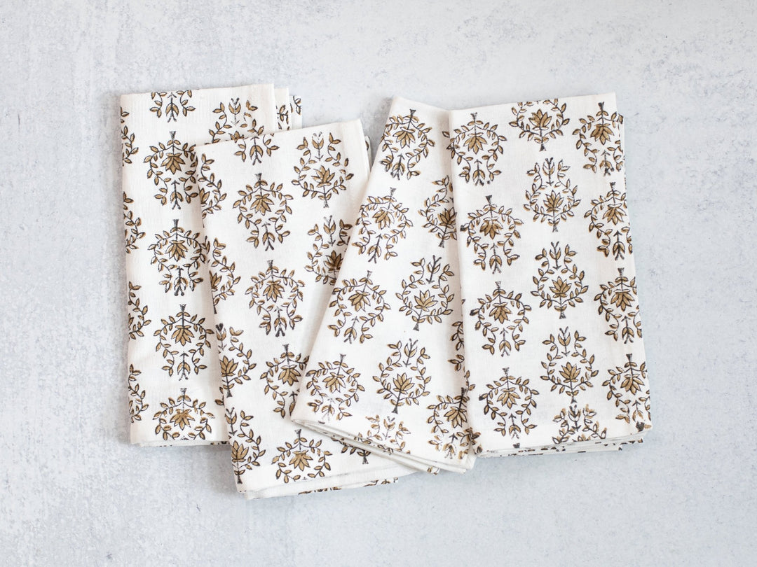 Dinner Napkins Ivory (set of 4) - Lotus, Black & Chai - The Mended Company