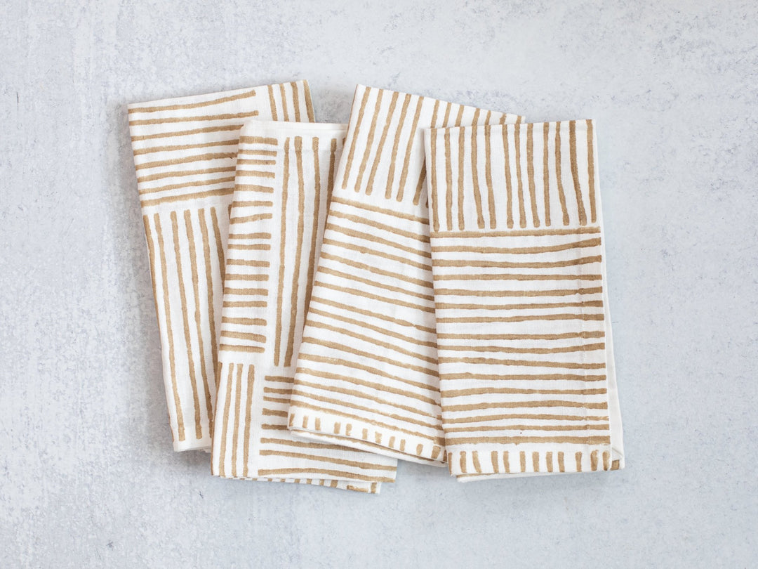 Dinner Napkins Ivory (set of 4) - Striped, Chai - The Mended Company