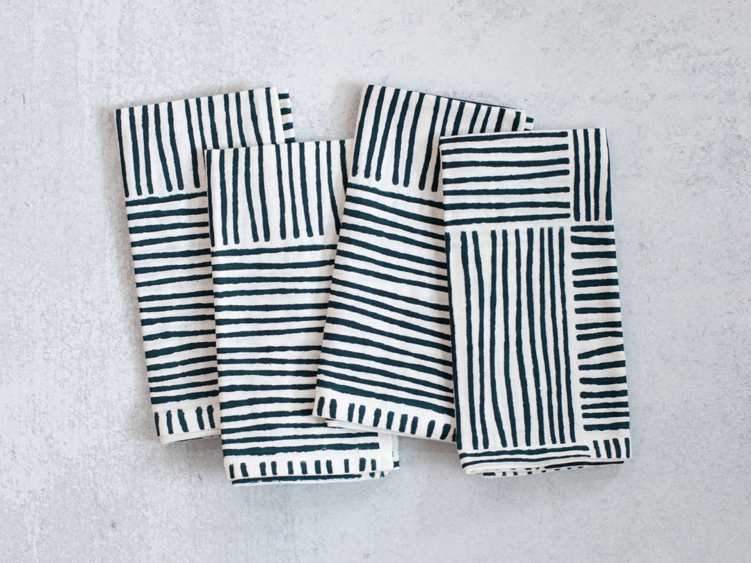 Dinner Napkins Ivory (set of 4) - Striped, Midnight - The Mended Company