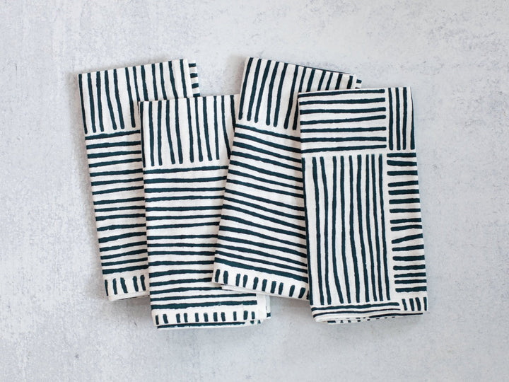 Dinner Napkins Ivory (set of 4) - Striped, Midnight - The Mended Company