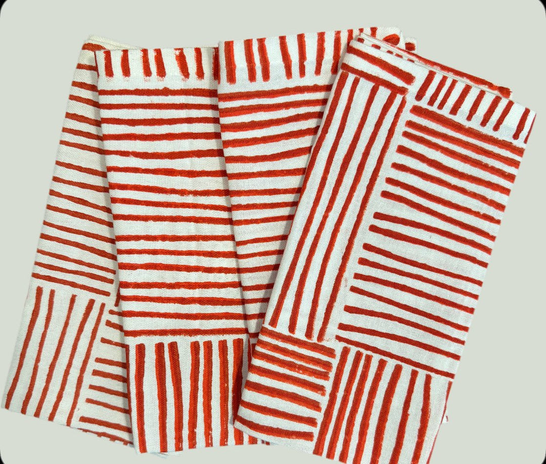 Dinner Napkins Ivory (set of 4) - Striped, Terracotta - The Mended Company