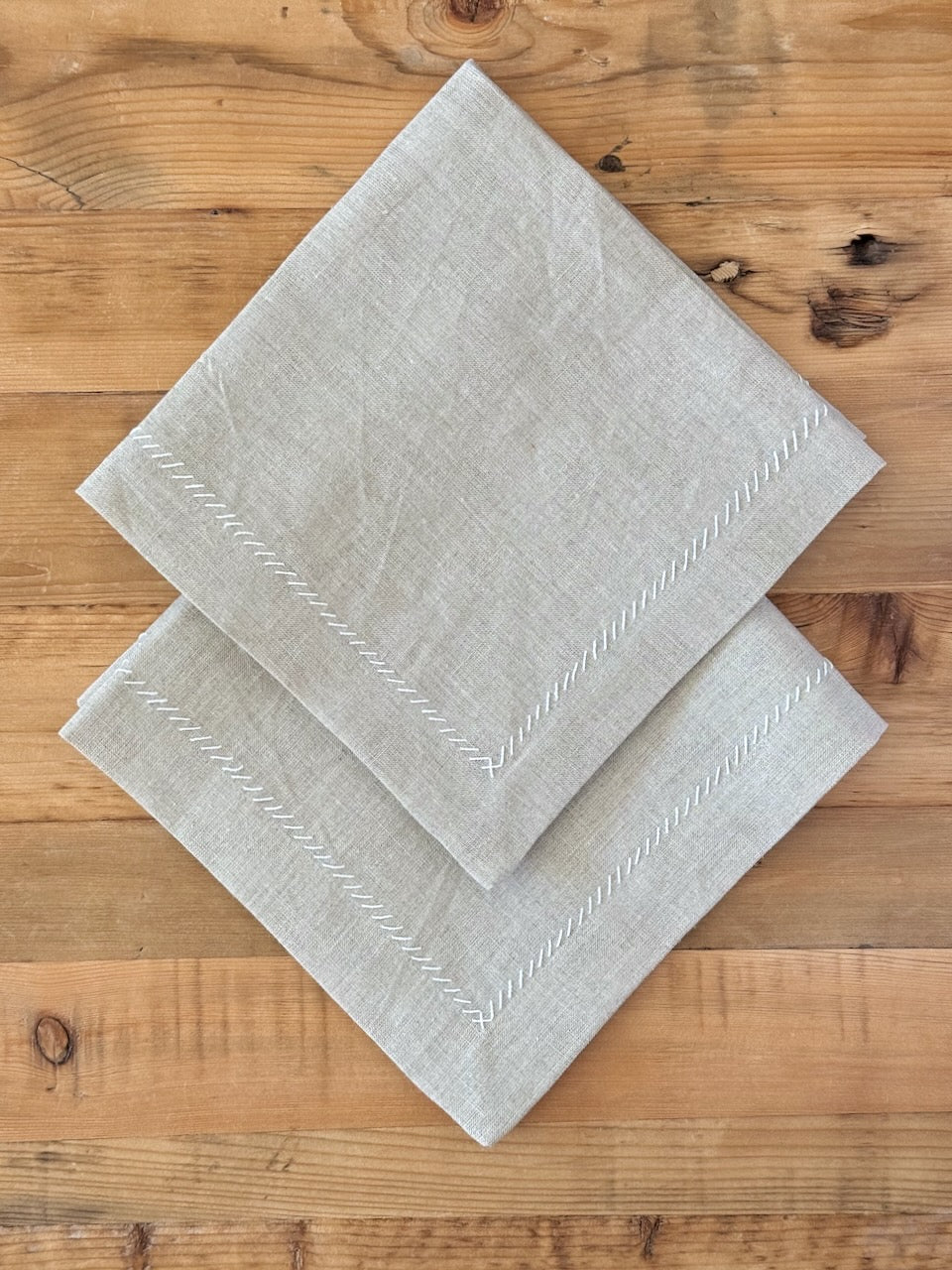 Dinner Napkins (set of 2) - Flax Linen, White Embroidery - The Mended Company