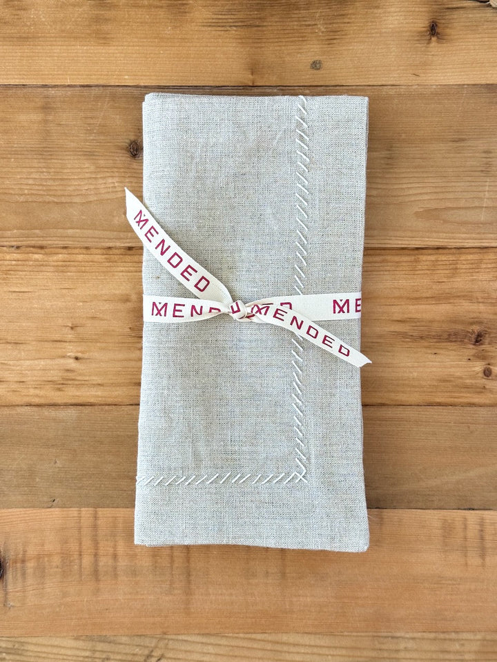 Dinner Napkins (set of 2) - Flax Linen, White Embroidery - The Mended Company