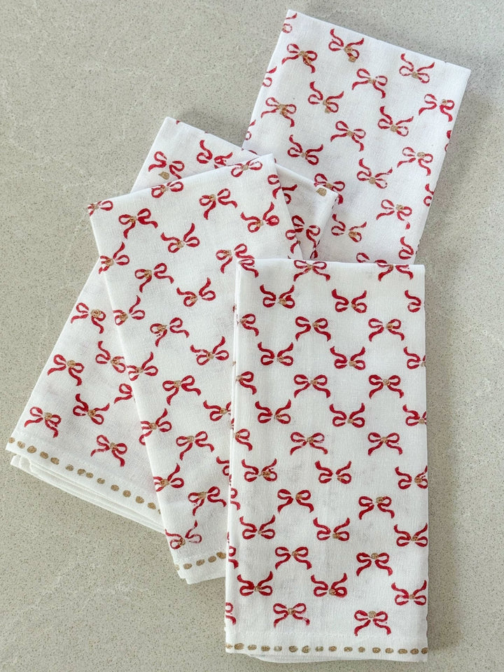 Dinner Napkins (set of 4) - Bows, Red & Gold - The Mended Company