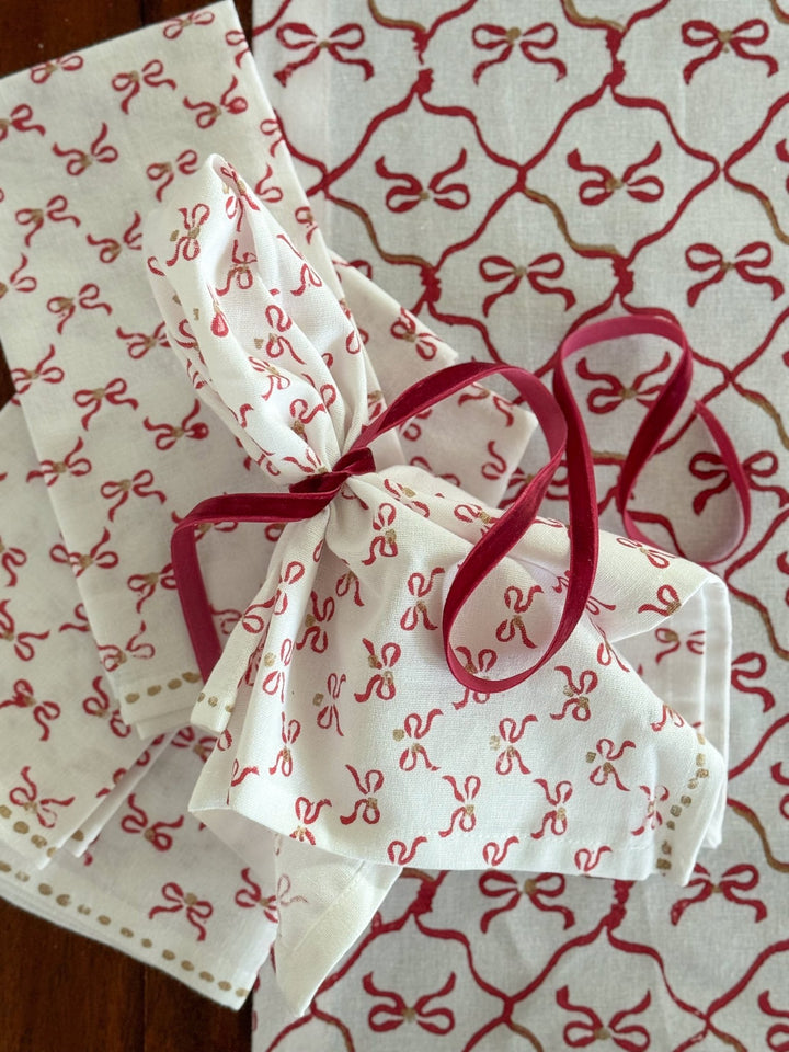 Dinner Napkins (set of 4) - Bows, Red & Gold - The Mended Company