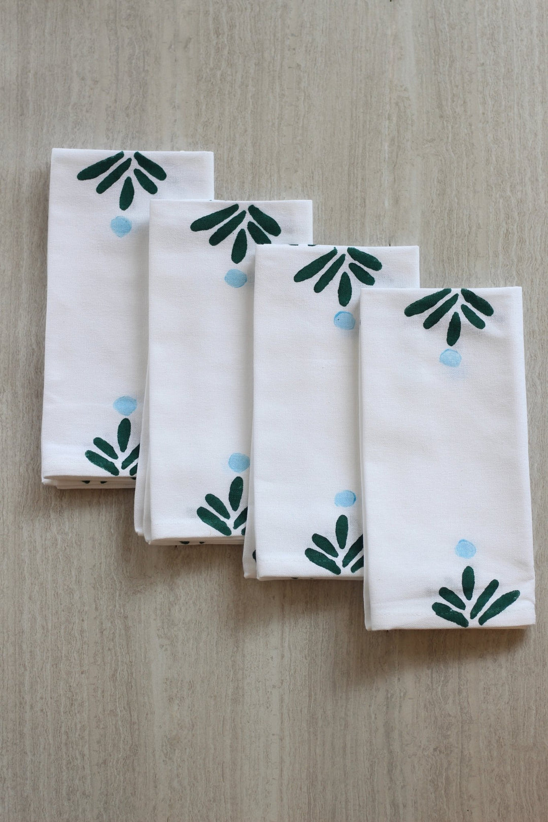 Dinner Napkins (set of 4) - Fiore Dot (Large), Midnight Green & Sky Blue - The Mended Company