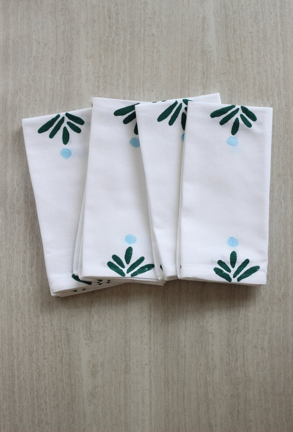 Dinner Napkins (set of 4) - Fiore Dot (Large), Midnight Green & Sky Blue - The Mended Company