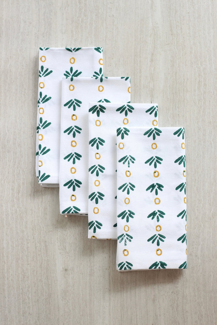 Dinner Napkins (set of 4) - Fiore Dot (Small), Midnight Green & Mustard - The Mended Company
