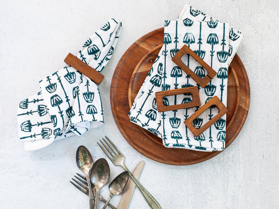 Dinner Napkins (set of 4) - Mosaic Flower, Midnight - The Mended Company