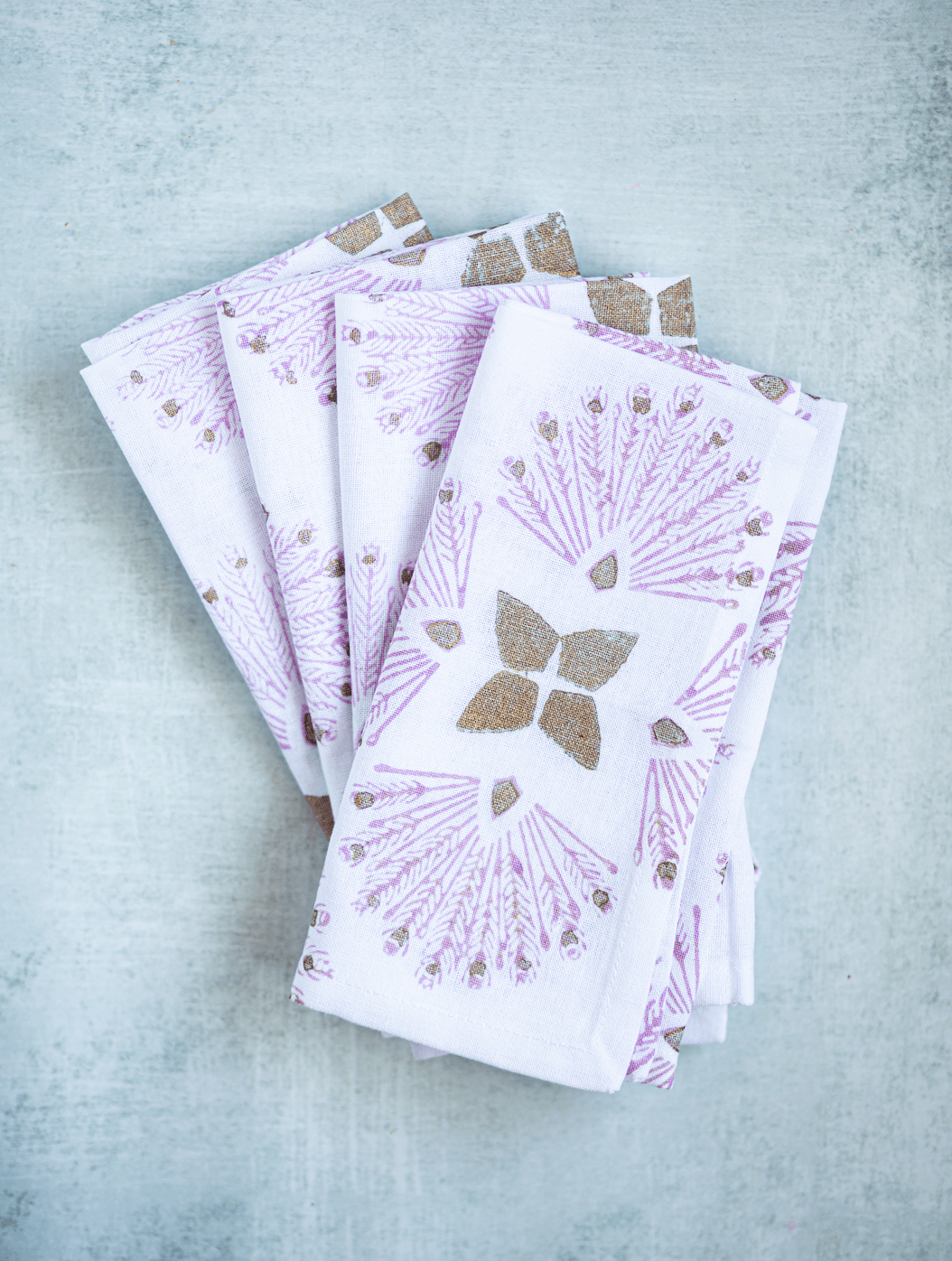 Dinner Napkins (set of 4) - Peacock Paradise, Lilac & Gold - The Mended Company