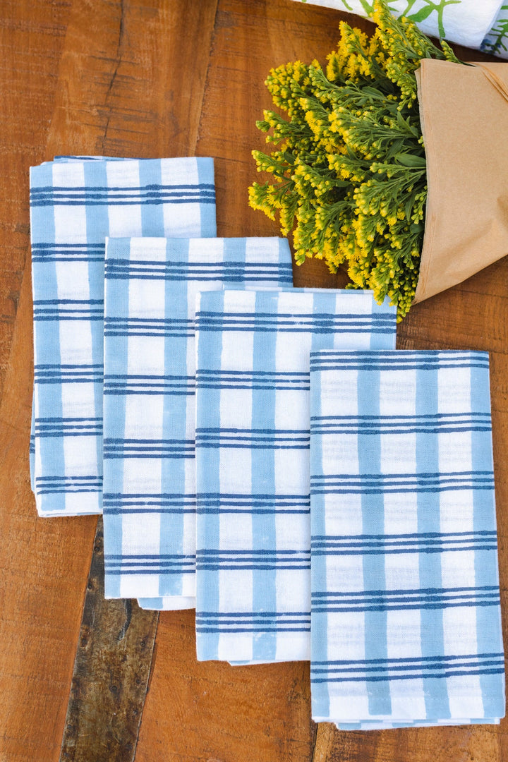 Dinner Napkins (set of 4) - Plaid, Navy & Uniform Blue - The Mended Company