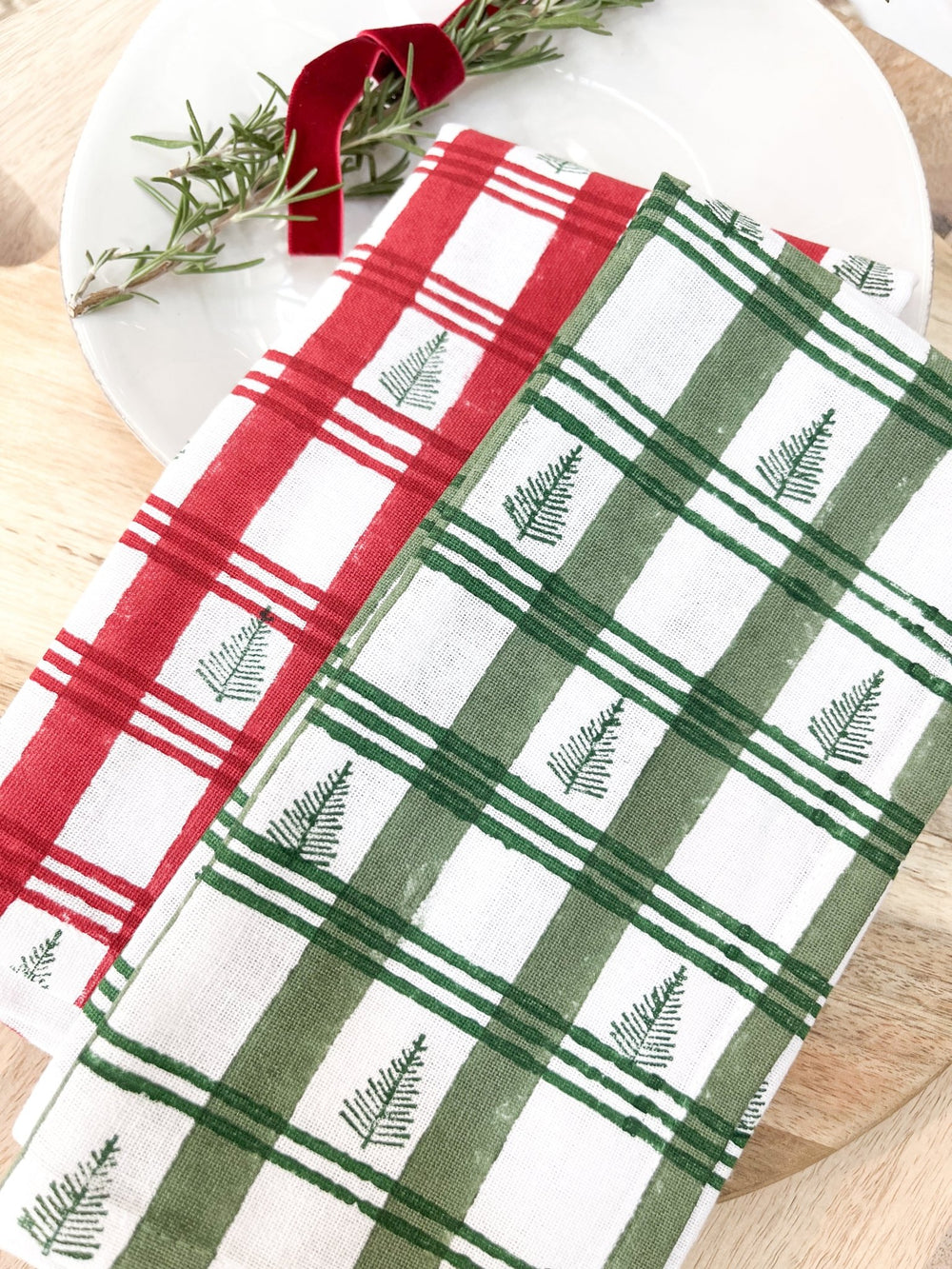 Dinner Napkins (set of 4) - Plaid Trees, Sage & Evergreen - The Mended Company