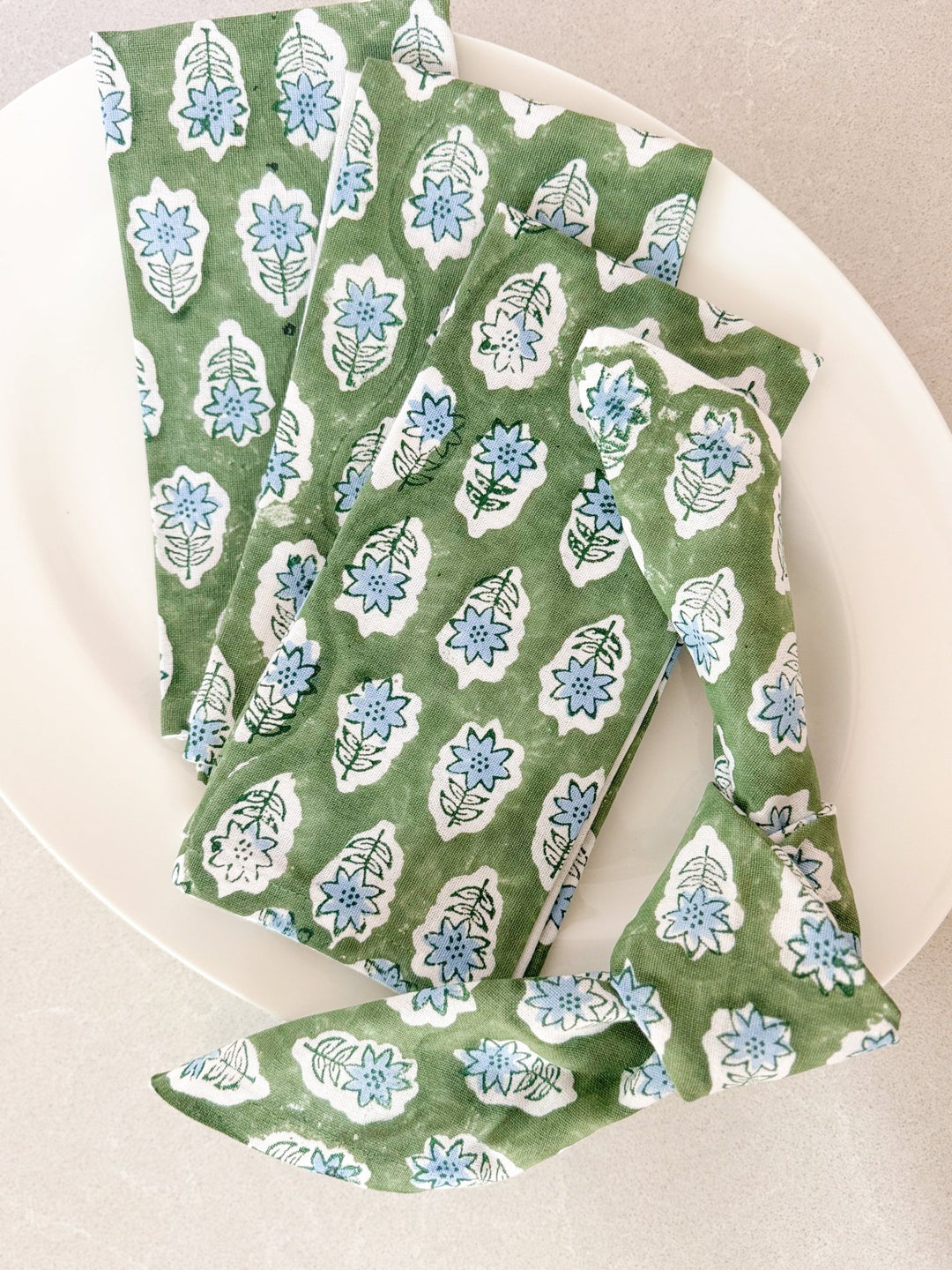 Dinner Napkins (set of 4) - Poinsettia, Sage & Uniform Blue - The Mended Company