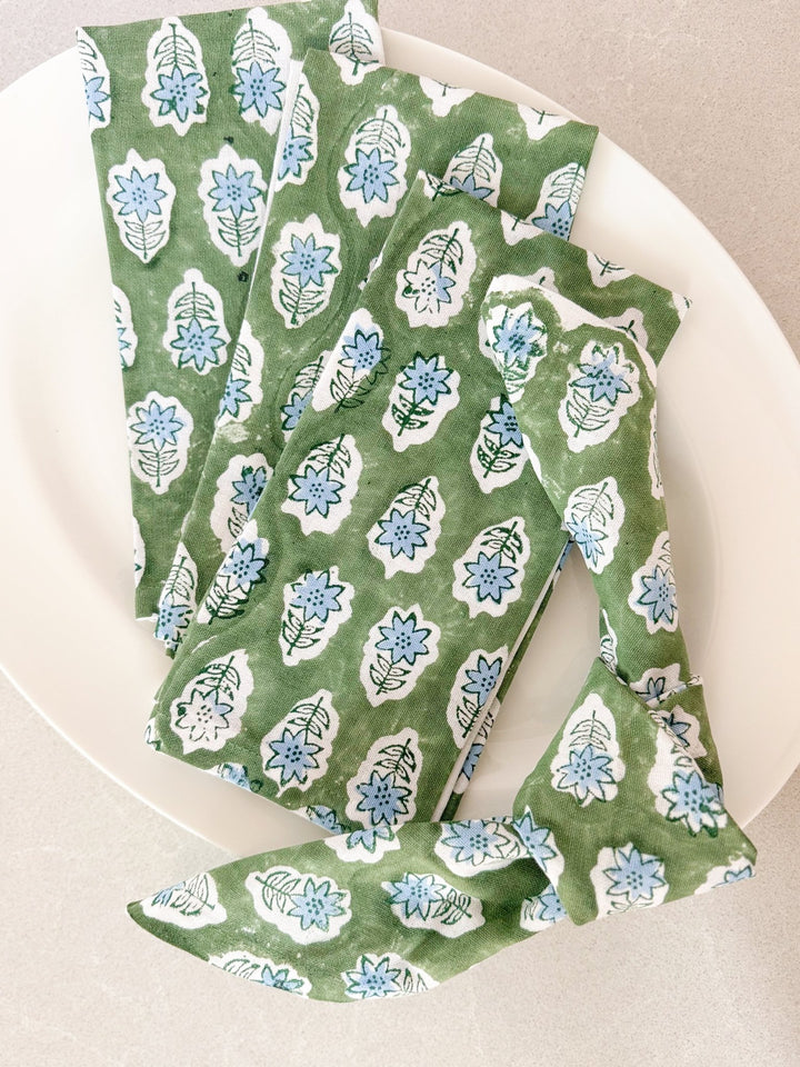 Dinner Napkins (set of 4) - Poinsettia, Sage & Uniform Blue - The Mended Company