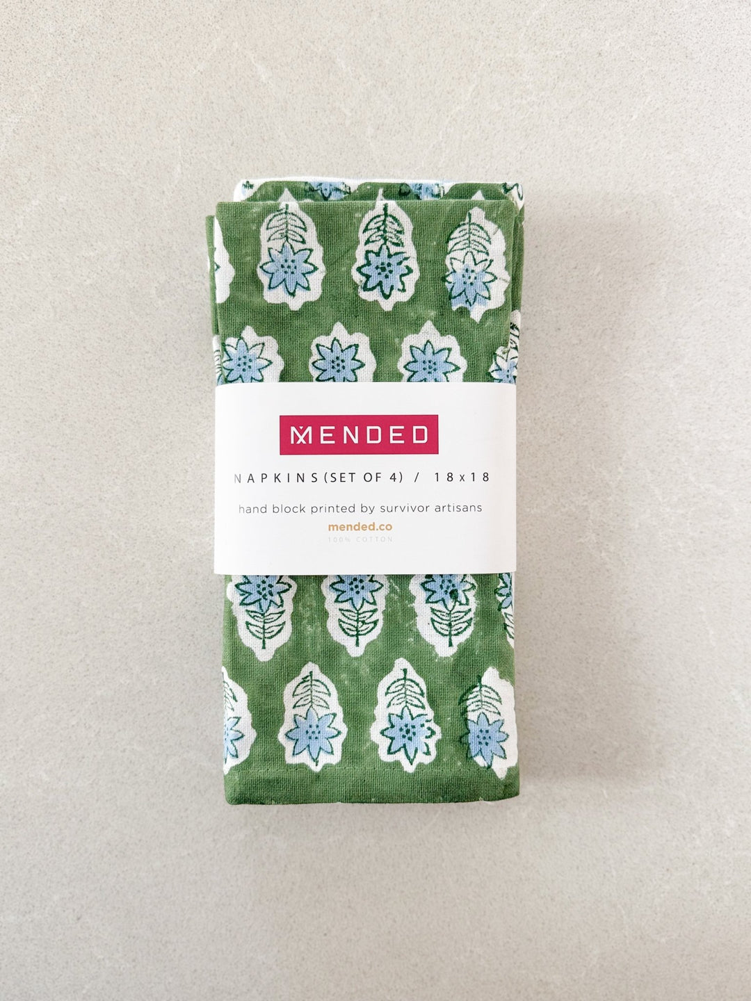 Dinner Napkins (set of 4) - Poinsettia, Sage & Uniform Blue - The Mended Company