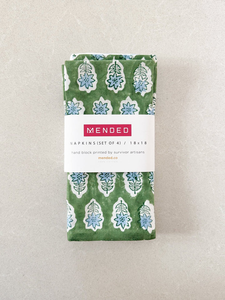 Dinner Napkins (set of 4) - Poinsettia, Sage & Uniform Blue - The Mended Company