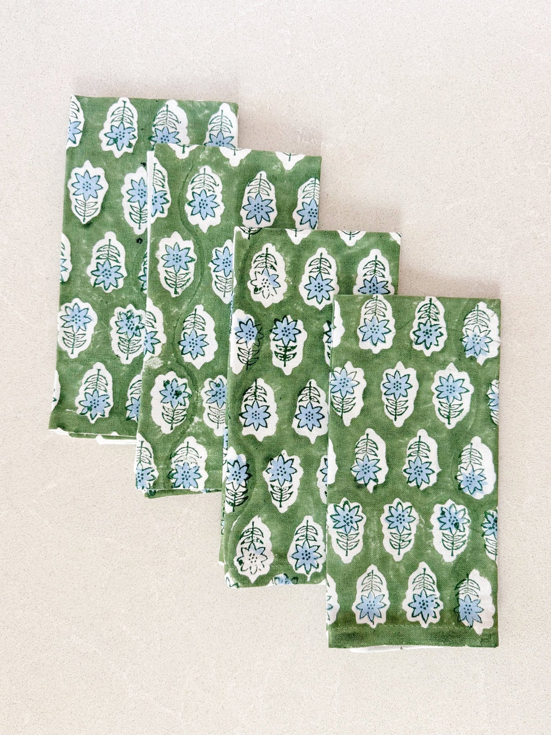 Dinner Napkins (set of 4) - Poinsettia, Sage & Uniform Blue - The Mended Company