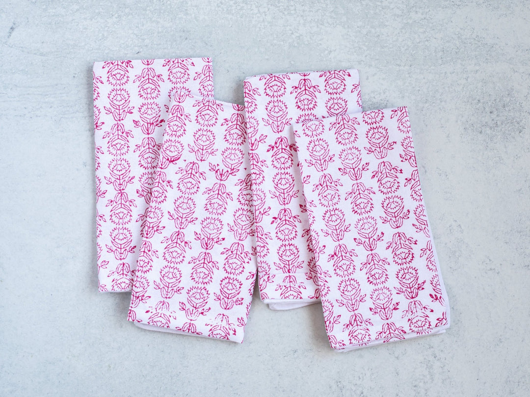 Dinner Napkins (set of 4) - Protea, Pink - The Mended Company