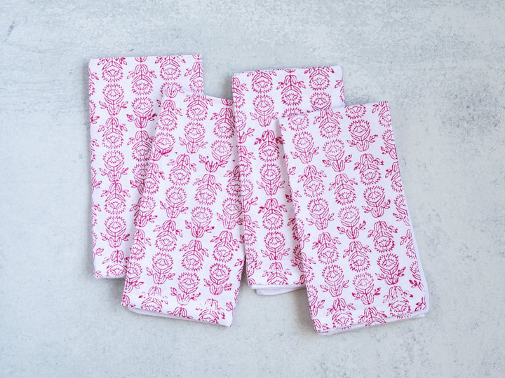 Dinner Napkins (set of 4) - Protea, Pink - The Mended Company