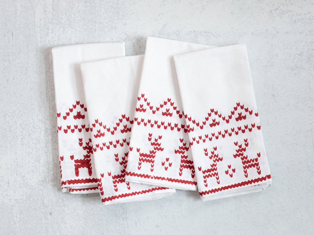 Dinner Napkins (set of 4) - Reindeer Sweater, Red - The Mended Company