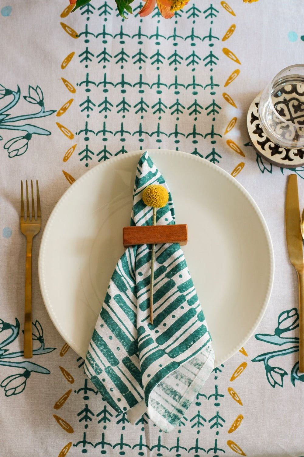 Dinner Napkins (set of 4) - Riley Lines, Midnight Green - The Mended Company